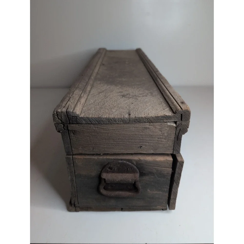 Vintage Antique Wooden Tool Box Chest w/ Metal Handles 32